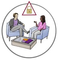 Vertrauliche-Beratung Zwei Personen, die miteinander sprechen in einer vertraulichen Beratungssituation