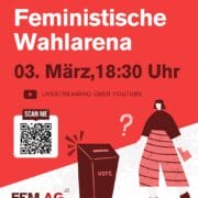 Bild mit Informationen zur feministischen Wahlarena am 3. März 2026