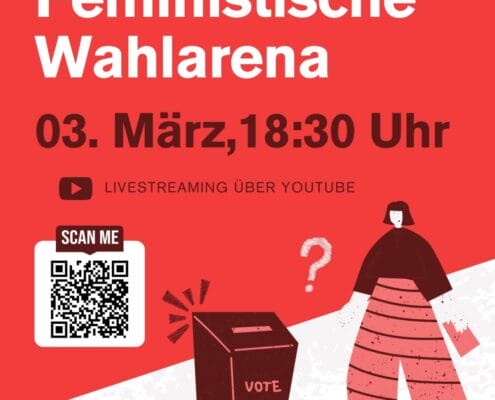Bild mit Informationen zur feministischen Wahlarena am 3. März 2026