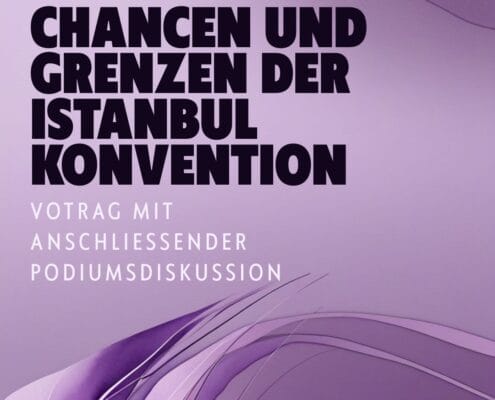 Hinweis zur Veranstaltung „Chancen und Grenzen der Istanbul-Konvention“ der Fem.AG auf violettem Hintergrund