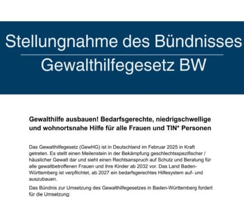 Ausschnitt aus dem Deckblatt der Stellungnahme des Bündnisses Gewalthilfegesetz Baden-Württemberg